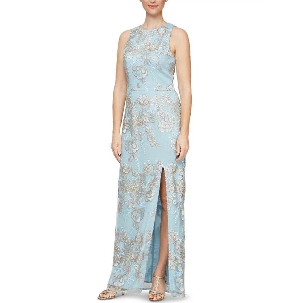 Alex & Eve Embroidered Column dress light blue Size 8